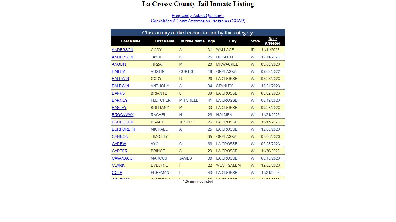 Inmate Locater-Version: 2021.9.14.0 - La Crosse County, Wisconsin
